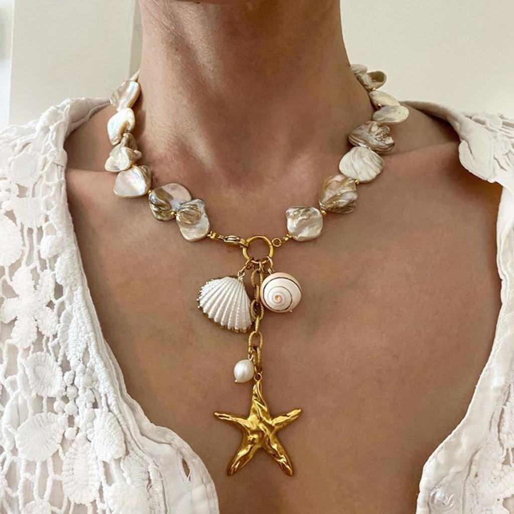 Uworld Vacation Style Ocean Series Shell Starfish ImitationPearl Necklace Women's Vacation Leisure Party Shell Necklace