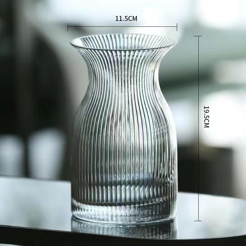 Nordic Light Luxury Crystal White Glass Vase with Wooden Holder for Fresh Flowers - Living Room Decor