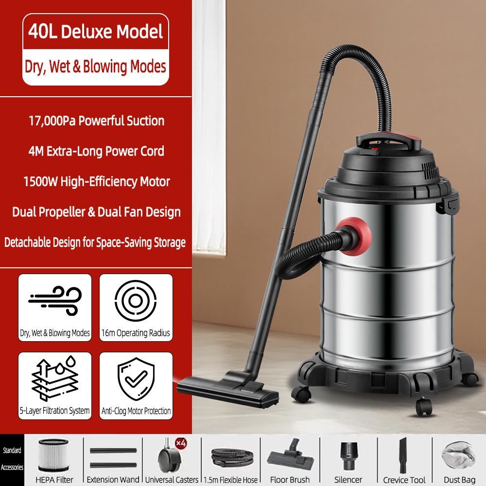 High-Power Three-in-One Wet Dry Vacuum Cleaner with Strong Suction for Household and Commercial Use