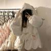 White Kawaii Plush Sweatshirt Jacket Casual Warm Rabbit Ears Hoodies Female Autumn Winter Cute Bow Sweatshirts Coats