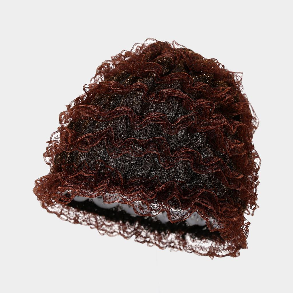 

Ethnic Style Lace Dome Cap With Elastic Fit For Summer And Spring Wear DarkBrown