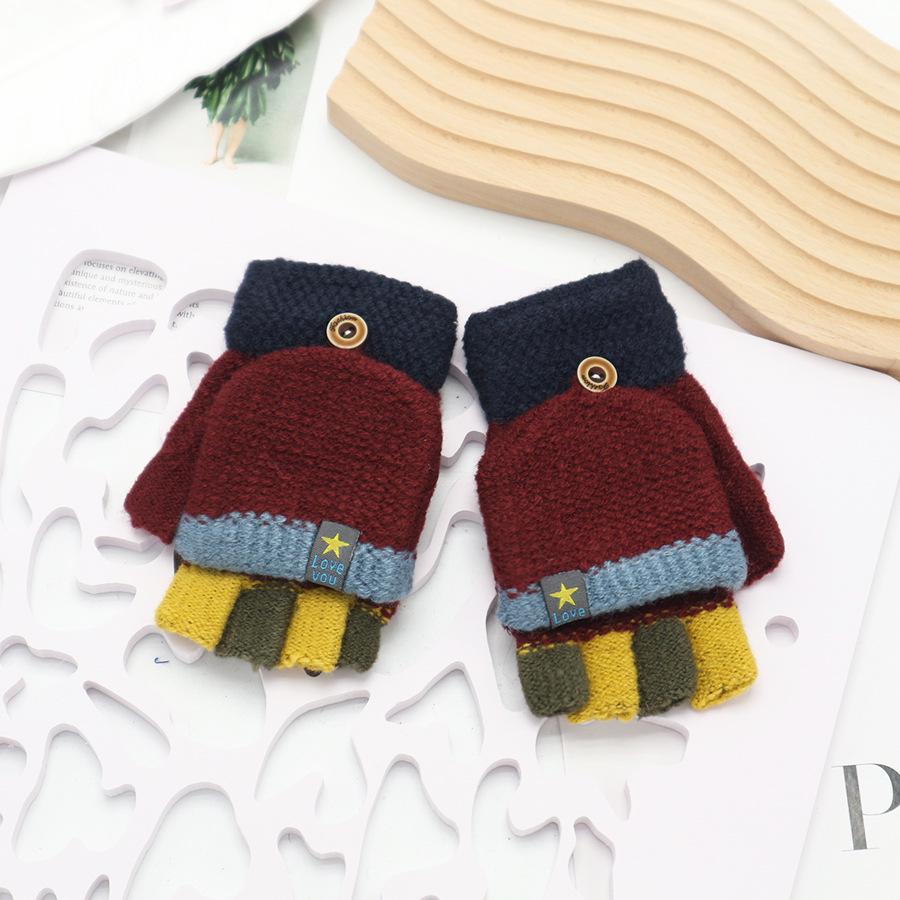 Children's Cute Cartoon Flip-Gloves: Cold-Proof, Half-Finger Winter Writing Warmth for Boys and Girls