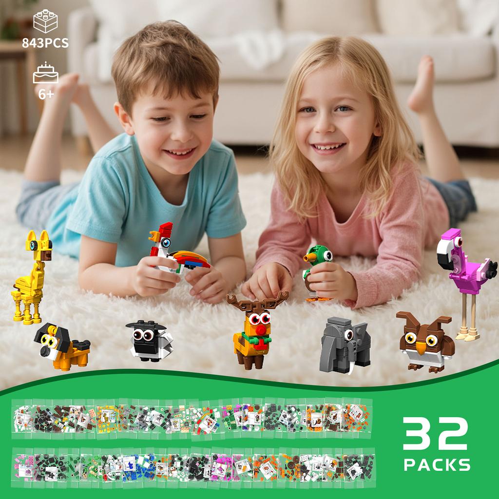 843PCS Land Animals Construction Block Playthings Land Small Animals Model Puzzle Blocks Toy Sets Ideal For Kid Desktop Ornament Gifts