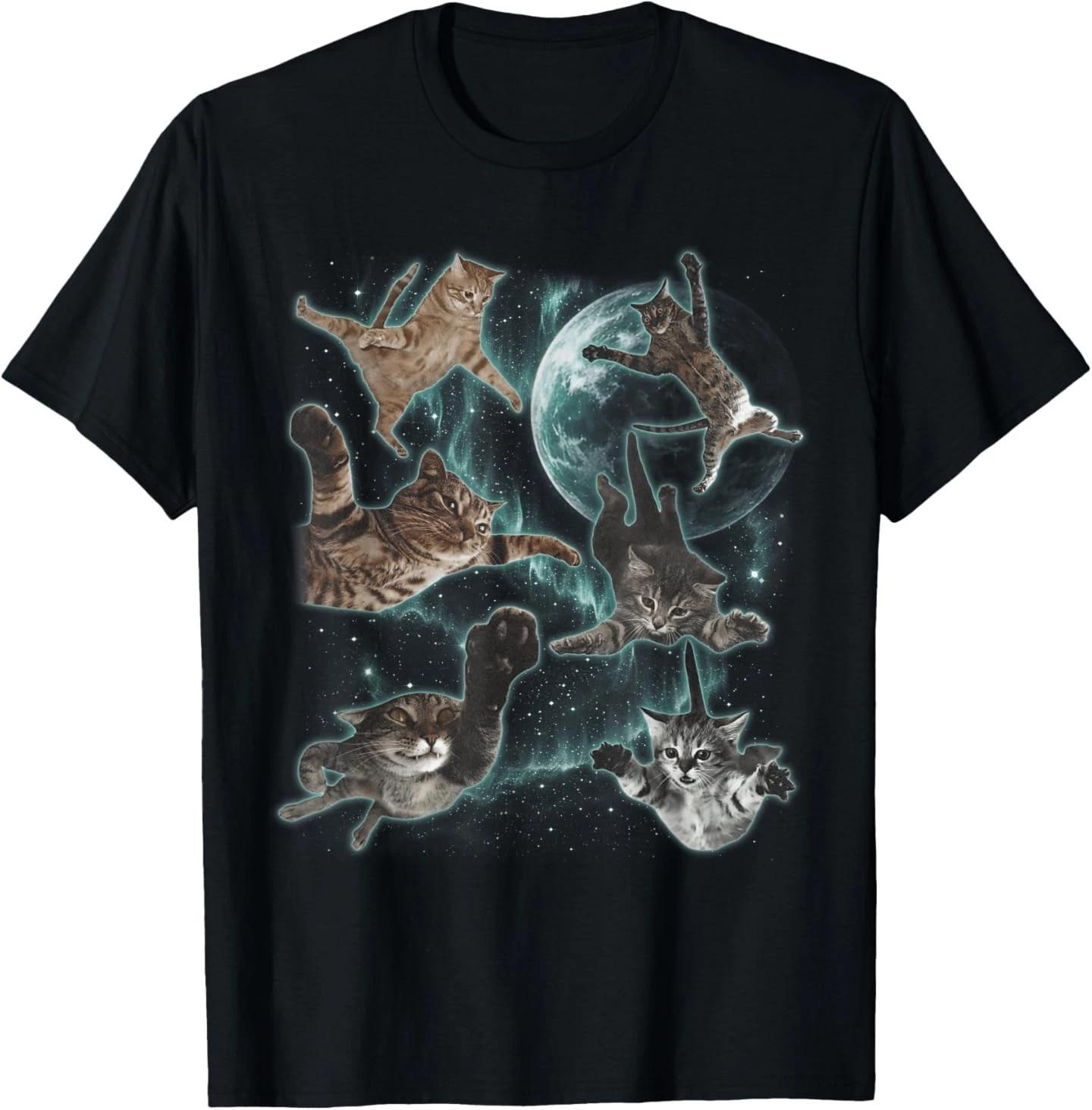 Cats Flying in Galaxy Vintage 90s Funny Galaxy Cat in Space T-Shirt M