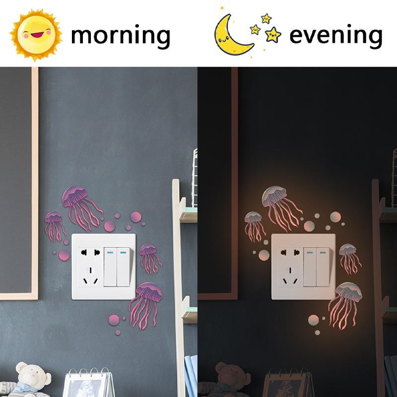 2pcs Wall Sticker Luminous Jellyfish Cartoon Fluorescent Switch Decoration Room Self-adhesive Sticker