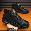 High-top men's shoes winter velvet warm cotton shoes men's casual leather shoes leather surface waterproof middle top