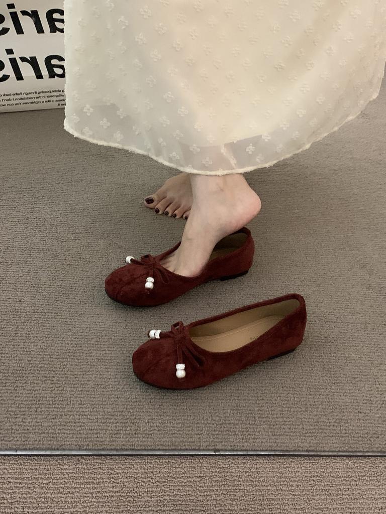 French Retro Suede Ballet Single Shoes Women's 2025 Autumn New Korean Version One-word Strap Flat Mary Jane Women's Shoes