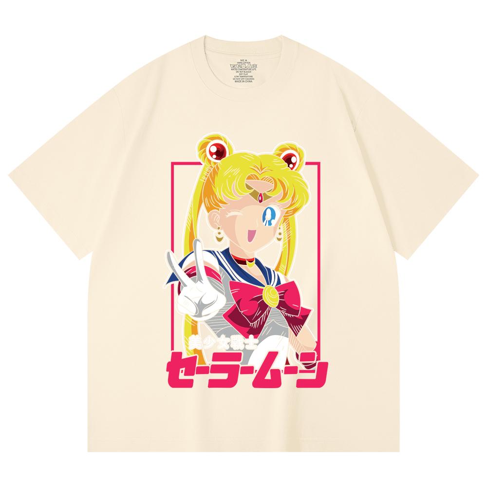 

230 г/м² 100% хлопок Sailor Moon V9 Принт Минако Унисекс Тяжелая хлопковая футболка XS абрикосовый