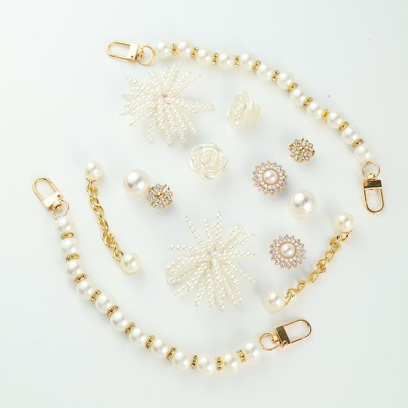 

Новые аксессуары для обуви с отверстиями ручной работы жемчужный цветок для обуви сделай сам съемная жемчужная цепочка декоративная пряжка аксессуары