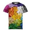 T-shirt Grafica a Blocchi Degradé da Ragazzo Stampa Digitale 3D Casual Elastica a Maniche Corte per Attività Estive all'Aperto Abbigliamento per Bambino