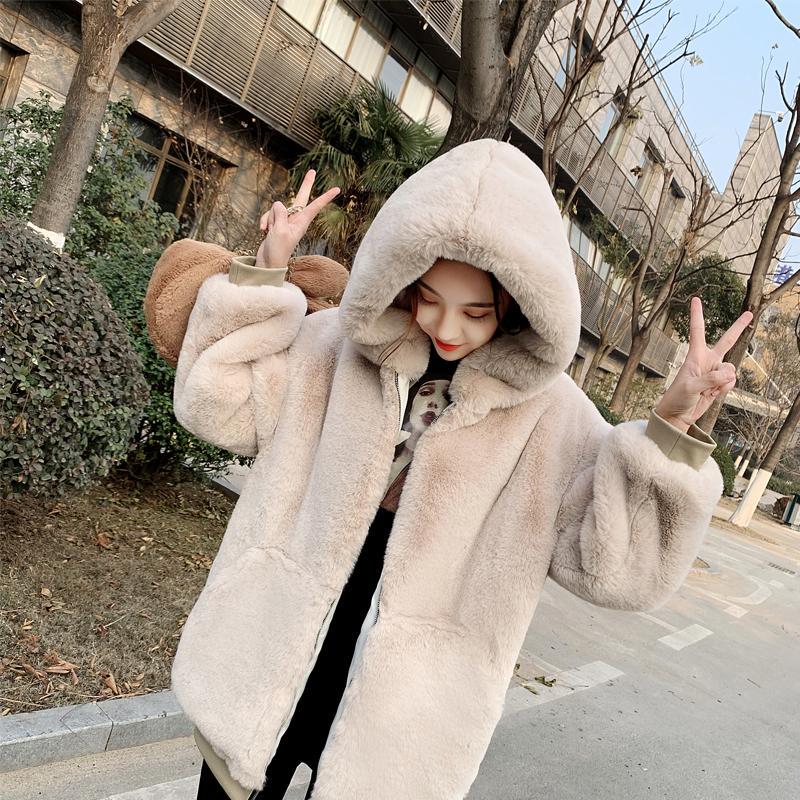 Winter Thick Warm Faux Fur Coat Women Hooded Long Sleeve Faux Fur Jacket Luxury Winter Fur Coats