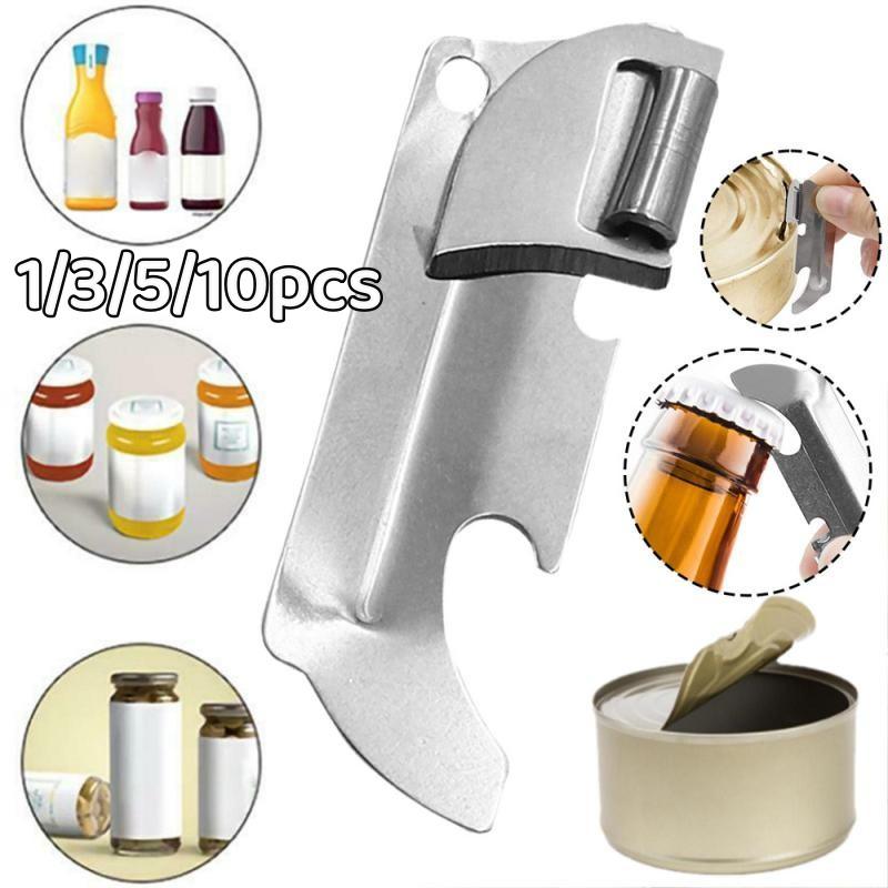 1/3/5/10pcs Stainless Steel Multipurpose Can Opener Portable Bottle Openers Folding  Mini Opener Keychain Stainless Finishwith Polished Steel Opener