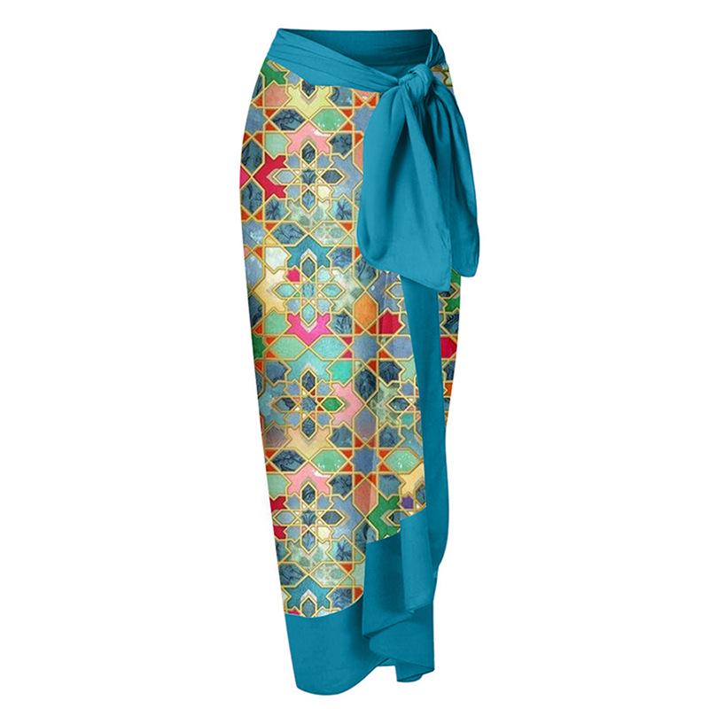 

Европейская и американская женская пляжная юбка с принтом в праздничном стиле и завязками (Половина длины) One Size