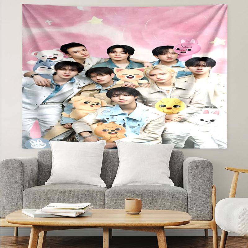 1PC K-pop Stars And Cute Bears K-pop music group Tapestry Accessories for Bedroom,Livingroom, dormitory Room Wall Decor Fan Birthday Gifts