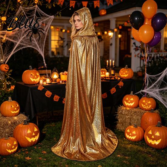 Multi-color Costume Cape Shiny Hooded Cape Iridescent Full Length Cloak Sparkly Unisex Elegant Flowing Cloak for Halloween Masquerade Party
