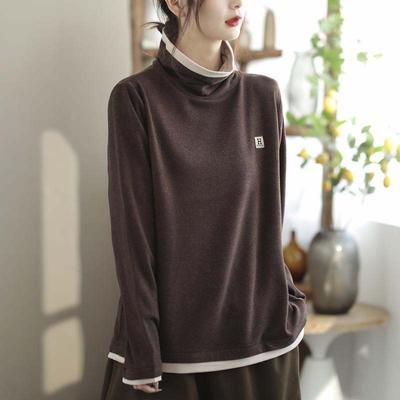 Sweatshirt voor Dames Herfst Winter Halfhoge Kraag Verdikt Warm Rekbaar Lange Mouw Oversized Tops