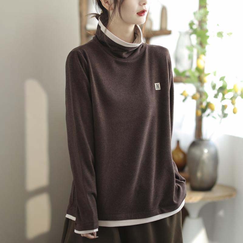 Sweatshirt for Women Autumn Winter Half-high Collar Thickened Warm Stretchy Long Sleeve Oversize Tops