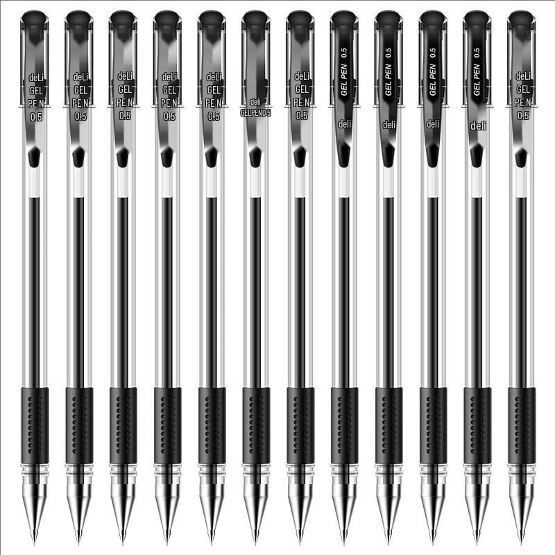 

Deli Quick-Drying Press-Type 0.5mm ST Nib Student Pen: Transparent Barrel Black Ink. 0.5mm