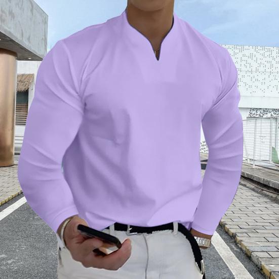Top da uomo tinta unita vestibilità slim manica lunga pullover resistente al colore scollo a V casual taglie forti camicia autunnale abbigliamento uomo