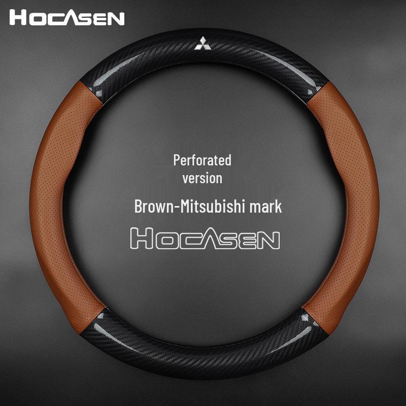 Genuine Leather & Carbon Fiber Steering Wheel Cover for Mitsubishi: Fits ASX, Pajero Sport, Galant, Outlander - Men’s Style.