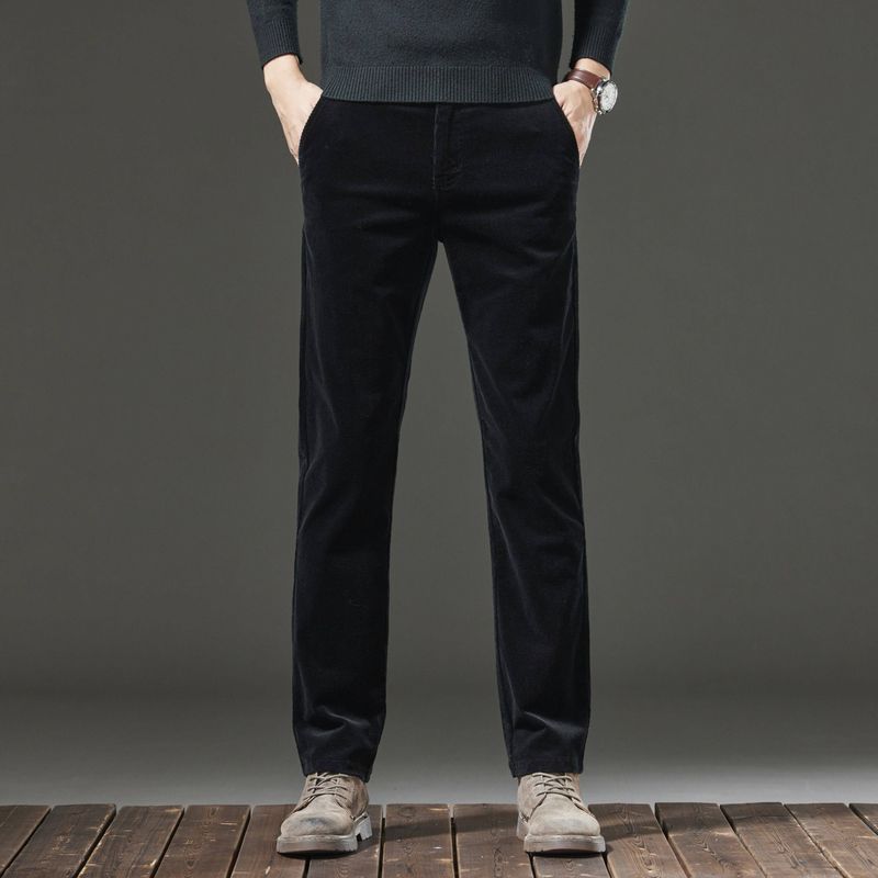 High-End Business Casual Stretch Corduroy Dad Pants for Men, New Autumn and Winter Thickened Long Pants for Middle-Aged Men
