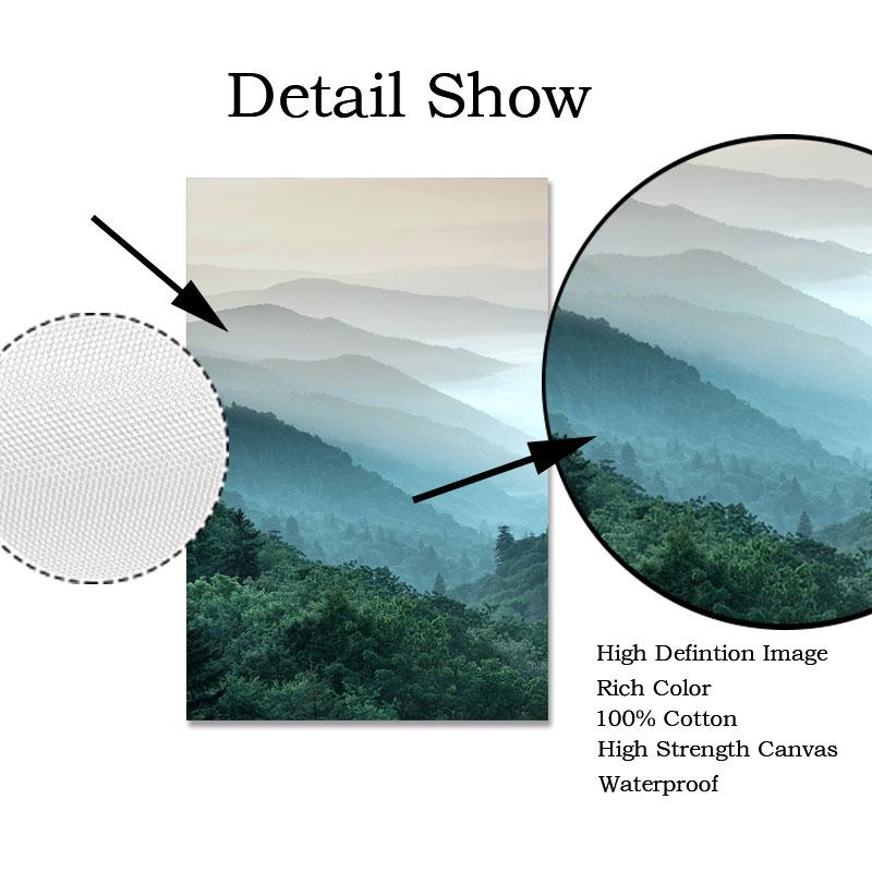Nordisk Hjemmedekorasjon Fjell Tåkete Skog Bilde Naturlandskap Skandinavisk Plakat Landskapstrykk Veggkunst Lerretsmaleri