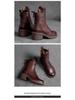 Shanghai Jie Zhou Herbstliche Stiefeletten mit runder Zehenpartie, Blockabsatz, aus Rindsleder, modische Martin Boots mit seitlichem Reißverschluss – Mittelhohe Stiefeletten