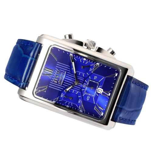 

JMW TOKYO Men s Square Watch, Blue & Silver, Rectangular Chronograph, Limited Edition, Seiko Quartz Movement, Leather Band, Genuine Leather, Business