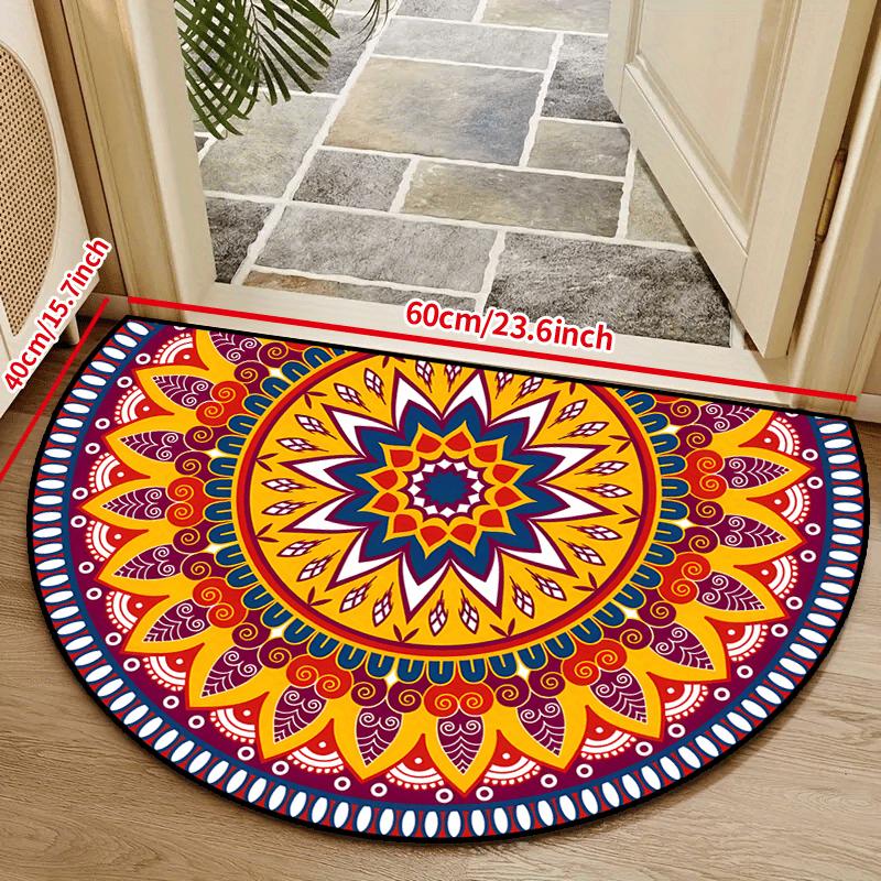1pc 2D Flat Printed Semi-Circular Welcome Mat Non-Slip Washable Floor Rug Creative Half Round Carpet for Indoor Outdoor Entrance Decoration