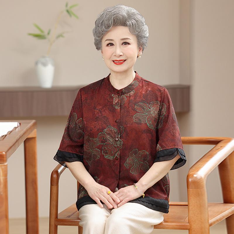 

Summer Chinese-Style Printed Shirt for Elderly Women: Grandma s New Top XL (recommended 100-110 lbs) червоний
