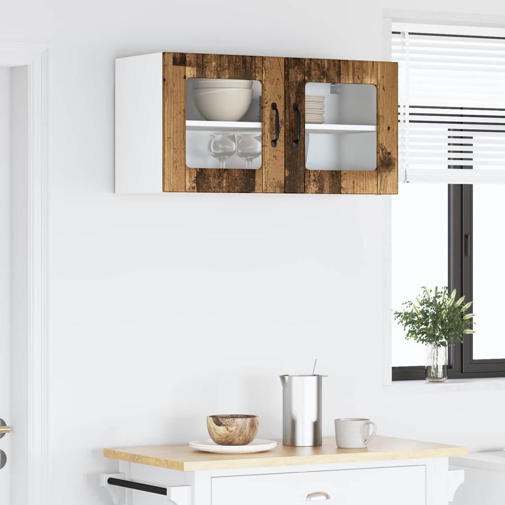 Wall Mounted Glass Cabinet LUCCA Vintage Wood Look 80 X 31 X 40 Cm Wood Based Material