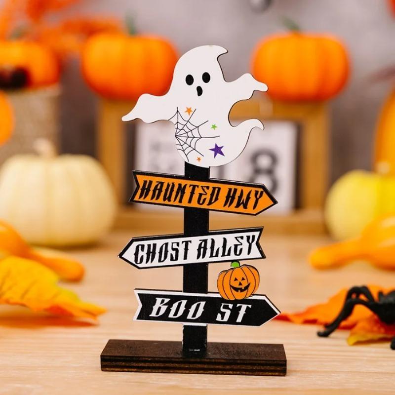 Holz Halloween Dekorationen Tisch Kürbis Geist Tischmittelstück Schmuck für Heimdeko Innen Außen Party Zubehör
