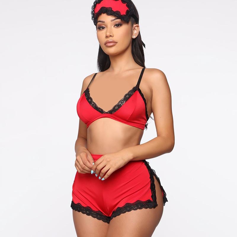 

Летний повседневный сексуальный V-образный вырез кружевной облегающий домашний жилет шорты пижамный комплект L красный