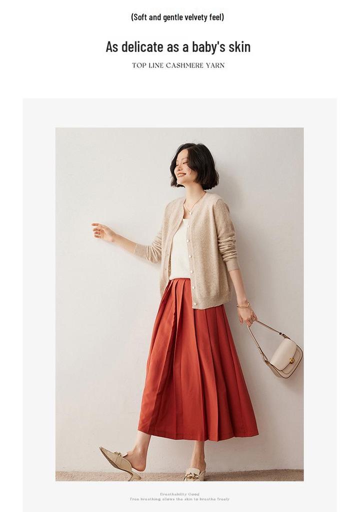 2024 Autumn/Winter Women's Round Neck Cashmere Jacquard Sweater - Versatile Loose Knitwear Cardigan