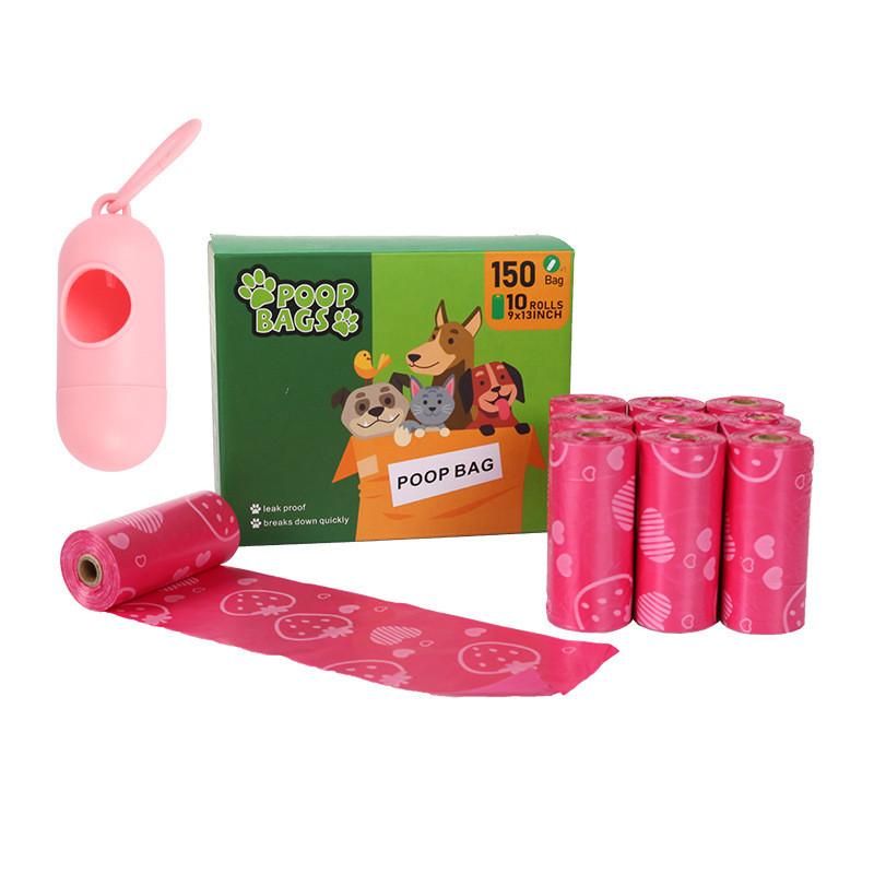 Degradable Pet Waste Bags With Strawberry Print For Outdoor Dog Walking And Cleanup