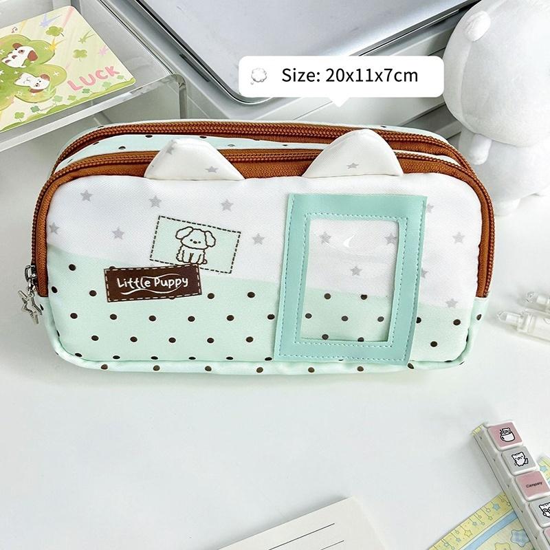 Cute Bear Ear Pencil Case With Photo Display Slot For Students School Study Office Stationery Storage