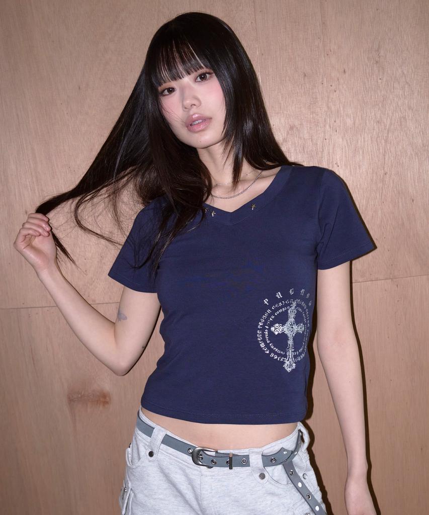 PRENDA Star Stud Short Sleeve Navy