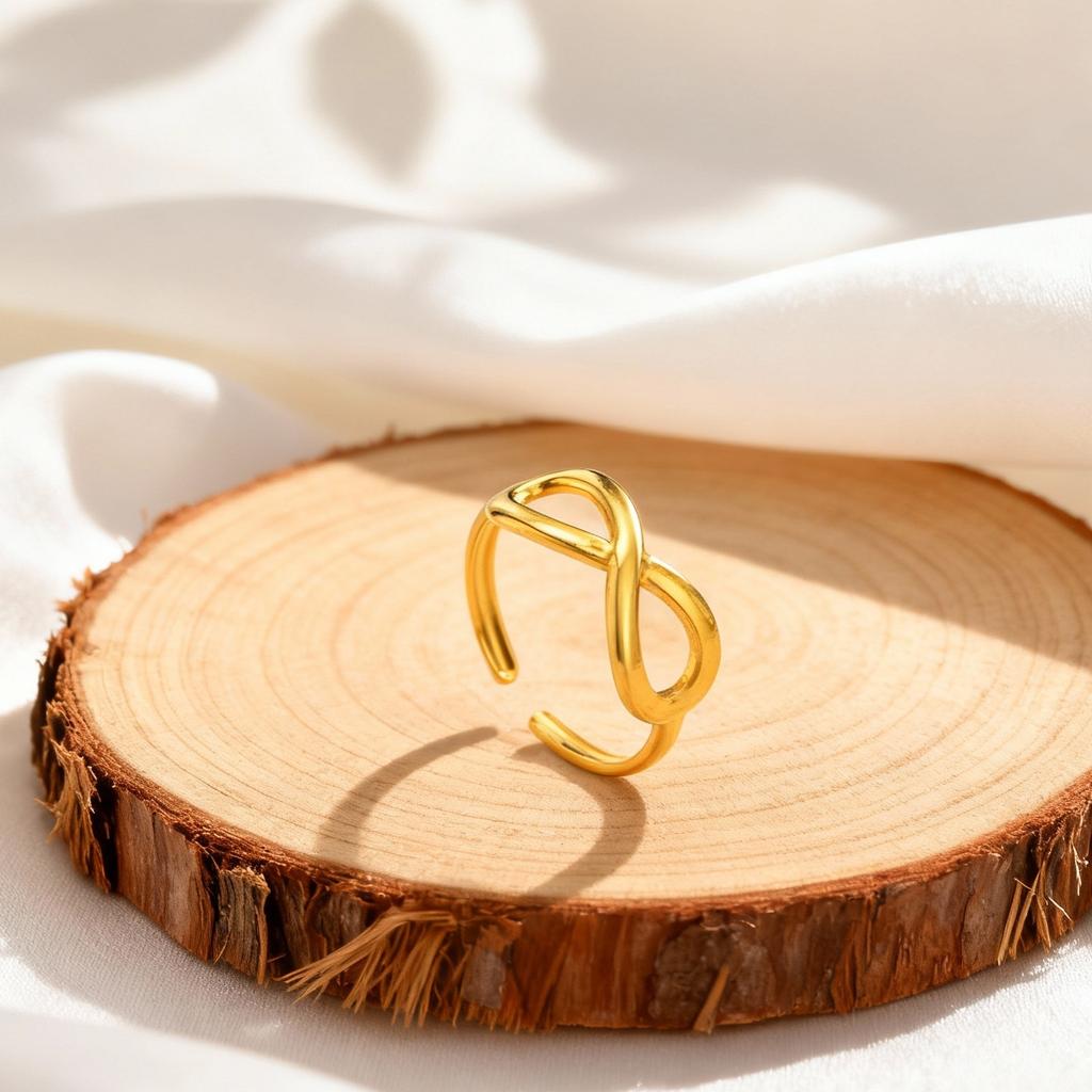 Stainless Steel Geometric Ring for Women Hollow Infinity Opening Rings 18K Gold Plated Jewelry Gift