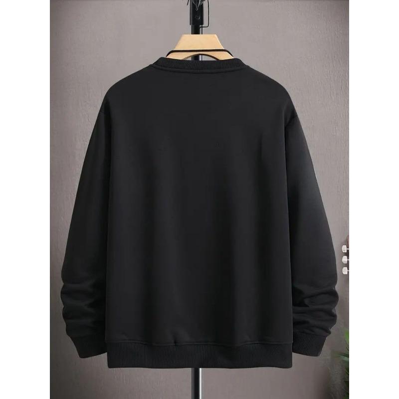 Men'S Crew Neck Sweatshirt, Street Style Skateboard Print Casual Crewneck Sweatshirt, Youth Trendy Sportswear Top, Autumn And Winter Casual Sports