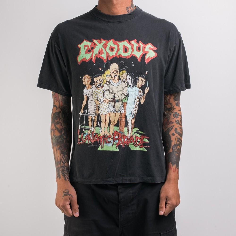 Винтажная черная хлопковая футболка Exodus Lunatic Parade Band 1990 года, унисекс S-5XL WA1582 L