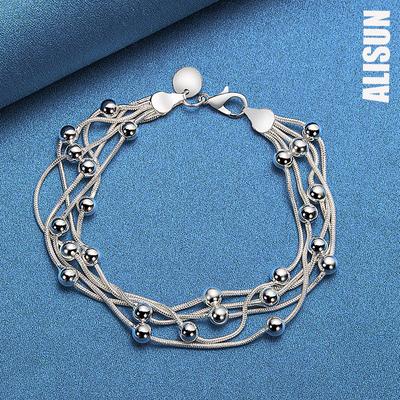 Bracciale a catena a cinque serpenti in argento sterling 925 con superficie liscia Bracciale in argento con perline Gioielli da sposa alla moda