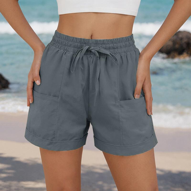 2026 Summer New Women's Solid Color Harem Casual Pants Beach Drawstring Shorts