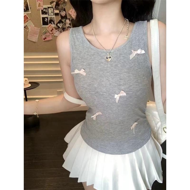 Small Fragrance Bow Halter Vest Summer New Slim-fit Outerwear Base Spice Sleeveless Short Top