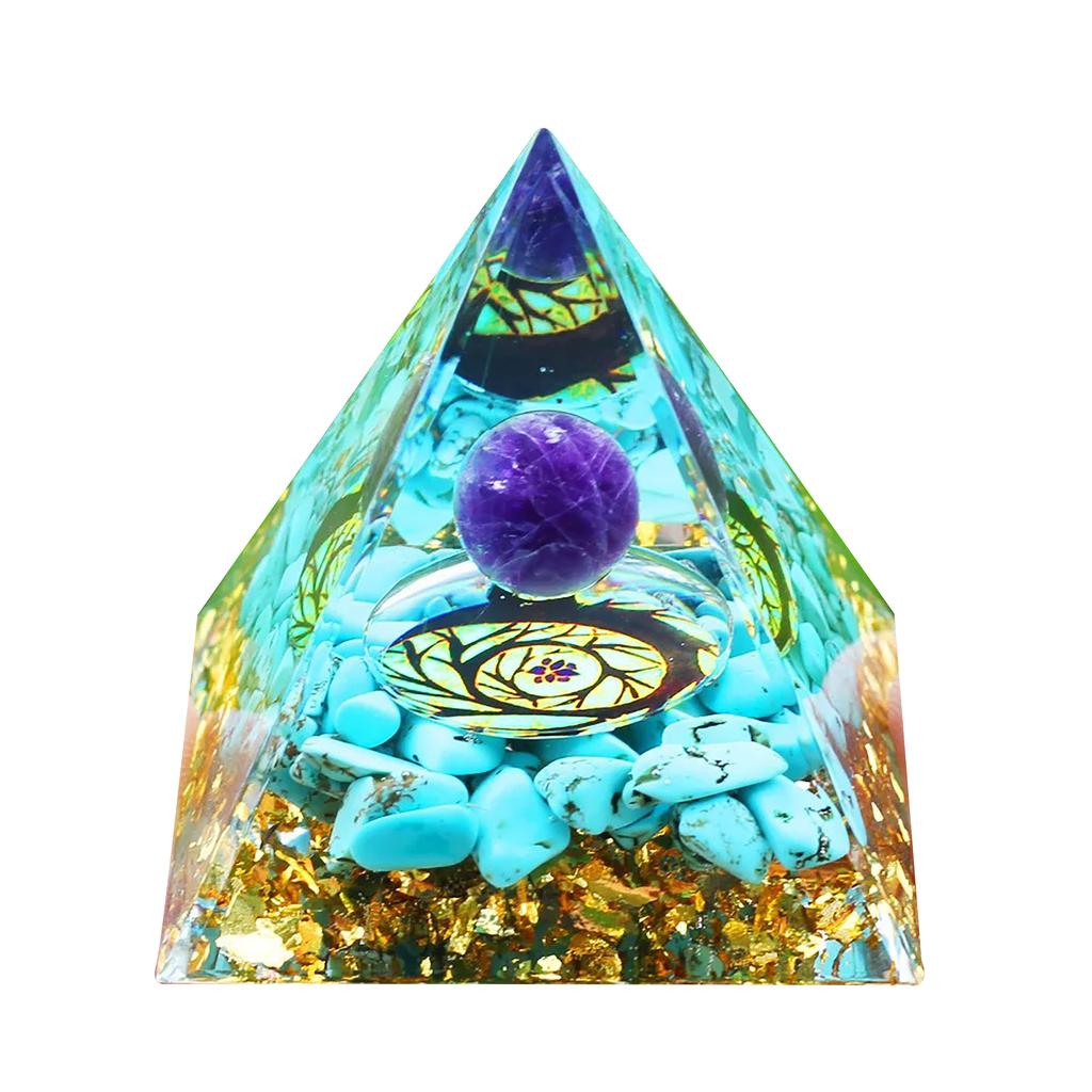 Pyramid Orgonite + Led Lamp Base 5Cm Crystal Stones Amulet 5Cm Hx18