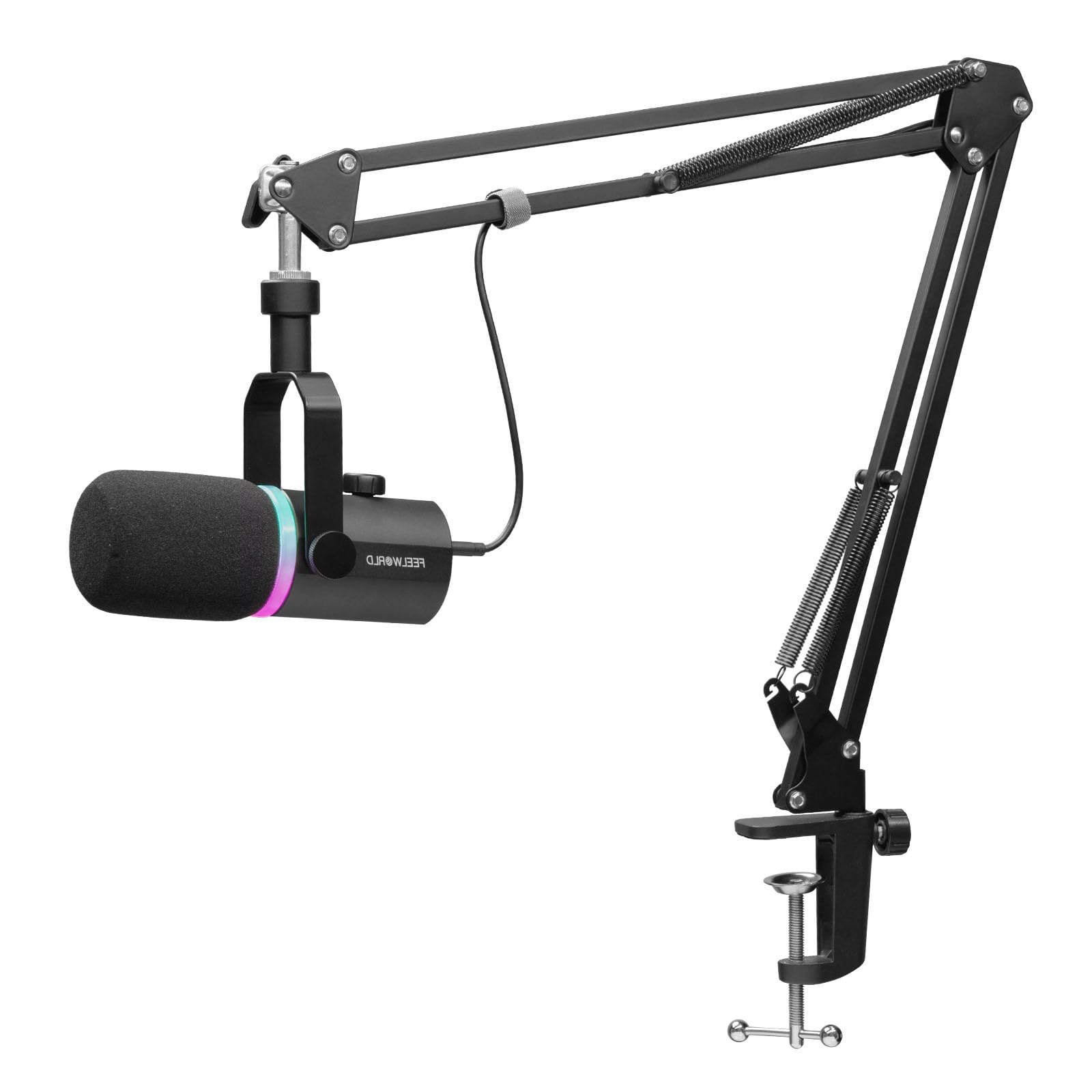 

FEELWORLD PM1-AS Металлический динамический микрофон XLRUSB с RGB-подсветкой, однонаправленный, для влогинга, записи, игр и прямых трансляций