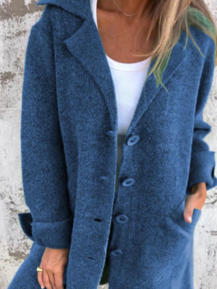 Autumn and Winter Women's Solid Color Flip Tie Pocket Cardigan Single Breasted Mid Length Jacket