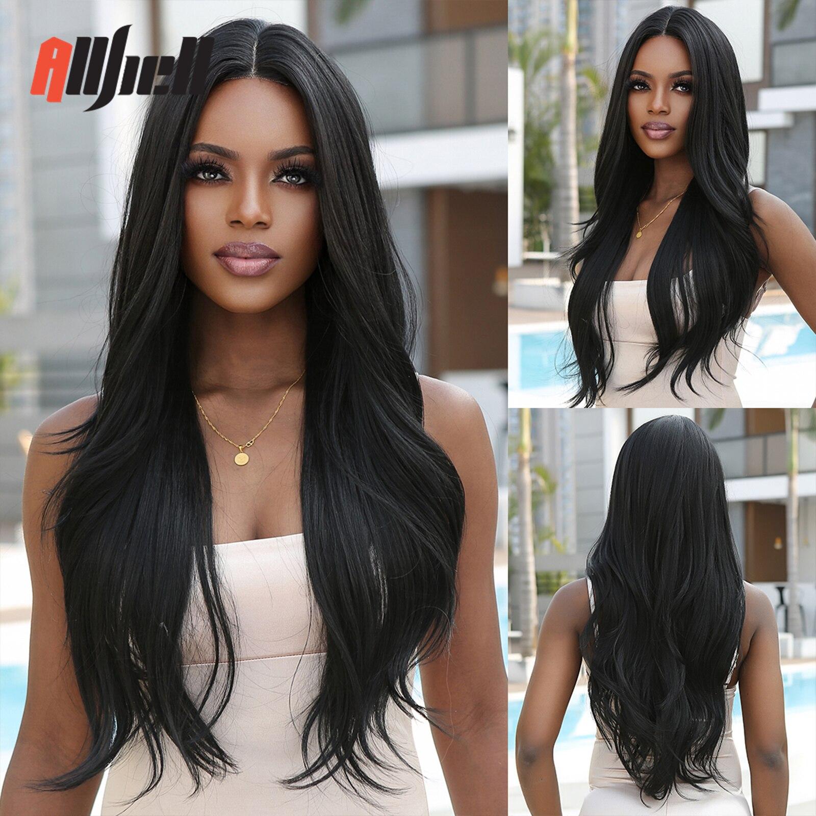 

Длинные прямые волосы, кружевные парики, черный с коричневыми бликами, синтетический парик для женщин, афро, на каждый день, натуральное термостойкое волокно