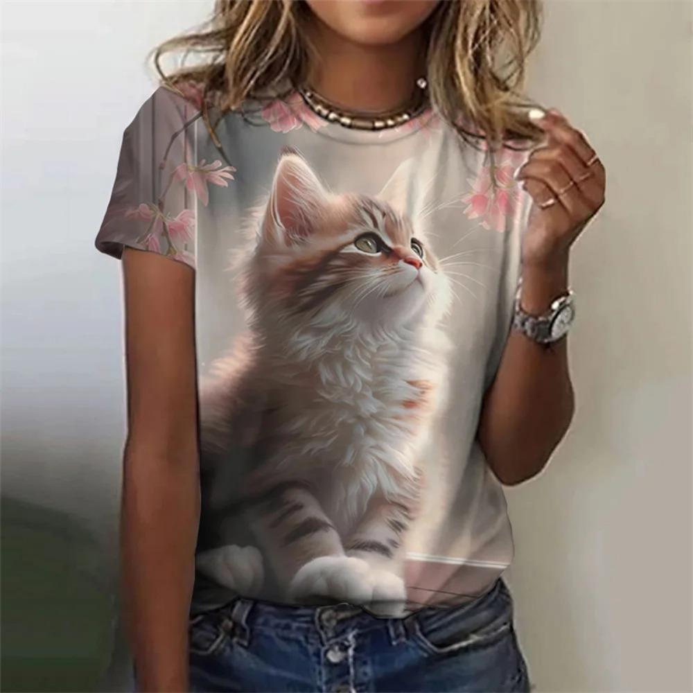 New Funny Cat 3D Print Women's Kawaii T Shirt Female Harajuku Casual Clothing Ladies Fashion Cute Animal Graphic Tees Girls Tops