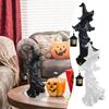 LED Witch Lantern Ornament Halloween Faceless Ghost Sculpture Holding Lantern Vintage Resin Witch Statue for Yard Patio Lawn Decor