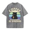 2026 Vintage Retro Sunset Black Cat Coffee Cup Graphic Black Acid Washed T Shirt Coffee Because Murder Is Wrong Funny Casual Ove